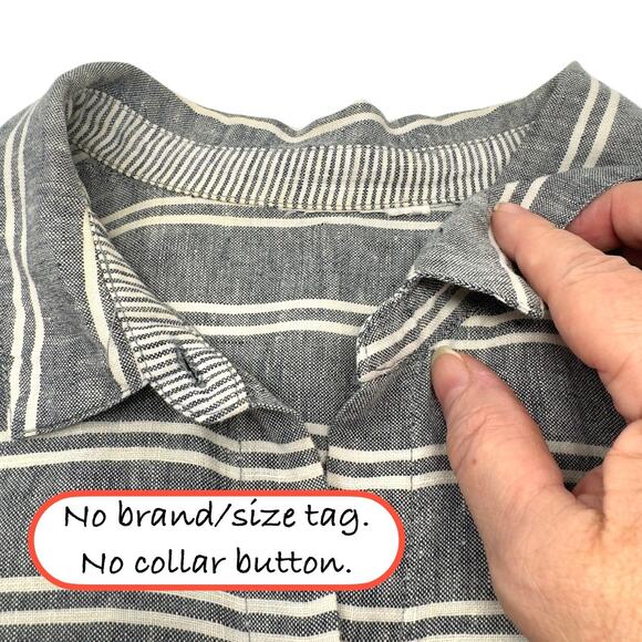 Linen Button Top Gray Stripe 3/4 Sleeve HABITAT L Coastal Grandmother Lagenlook - Picture 7 of 10